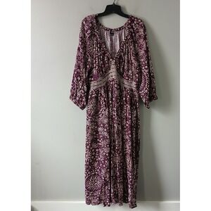 Torrid Women's Plus Size 1 3/4 Sleeve Maxi Dress Purple Floral V-Neck Pockets